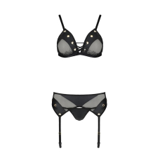 Комплект білизни Passion NESSY SET L/XL Чорний, бюстгальтер, пояс для панчіх, стрінги