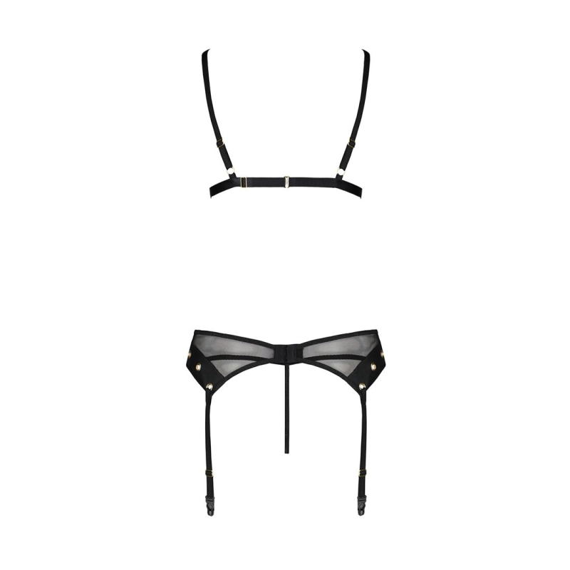 Комплект білизни Passion NESSY SET L/XL Чорний, бюстгальтер, пояс для панчіх, стрінги