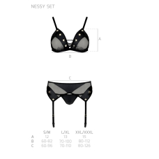 Комплект білизни Passion NESSY SET L/XL Чорний, бюстгальтер, пояс для панчіх, стрінги