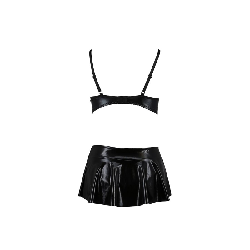 Комплект білизни під латекс Passion DEBY SET L/XL, чорний колір, ліф, міні–спідничка, стрінги