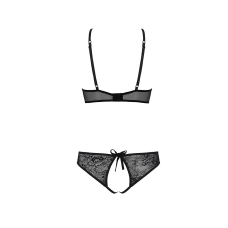 Комплект: бра, трусики з ажурним декором та відкритим кроком Passion URSULA SET S/M, чорний колір
