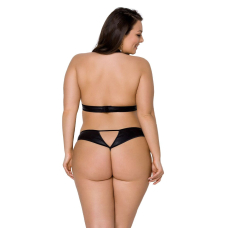 Комплект із екошкіри Passion MALWIA SET with Open Bra 6XL/7XL Чорний, топ та трусики з люверсами