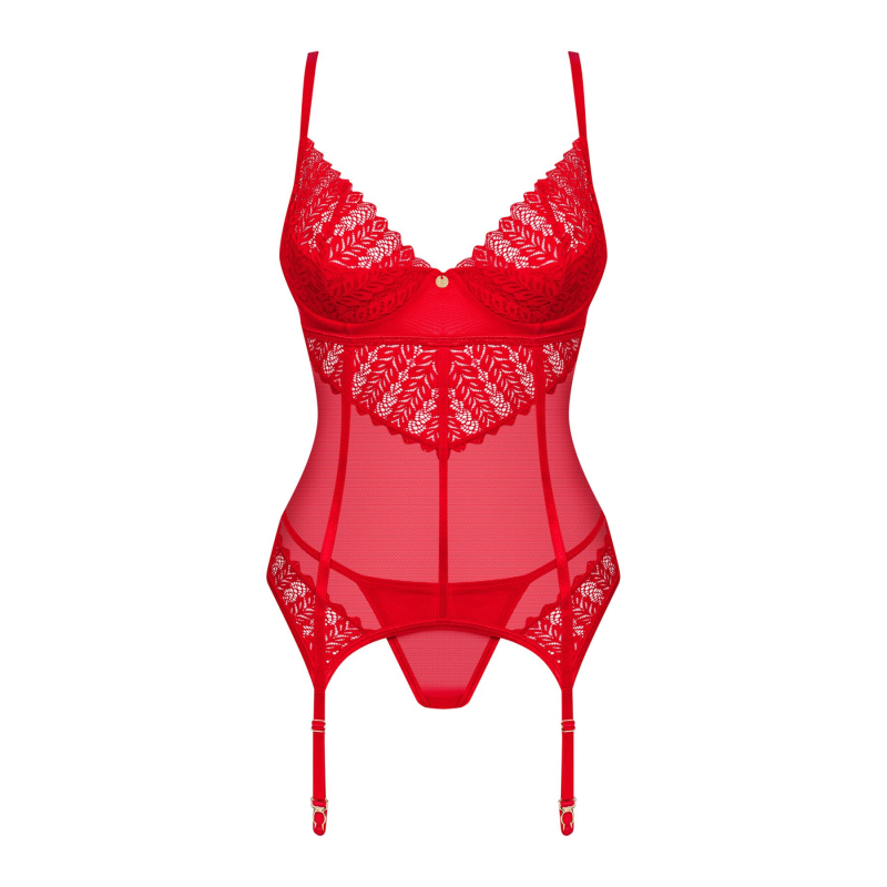 Комплект корсет та стрінги Obsessive Ingridia corset & thong M/L, червоний