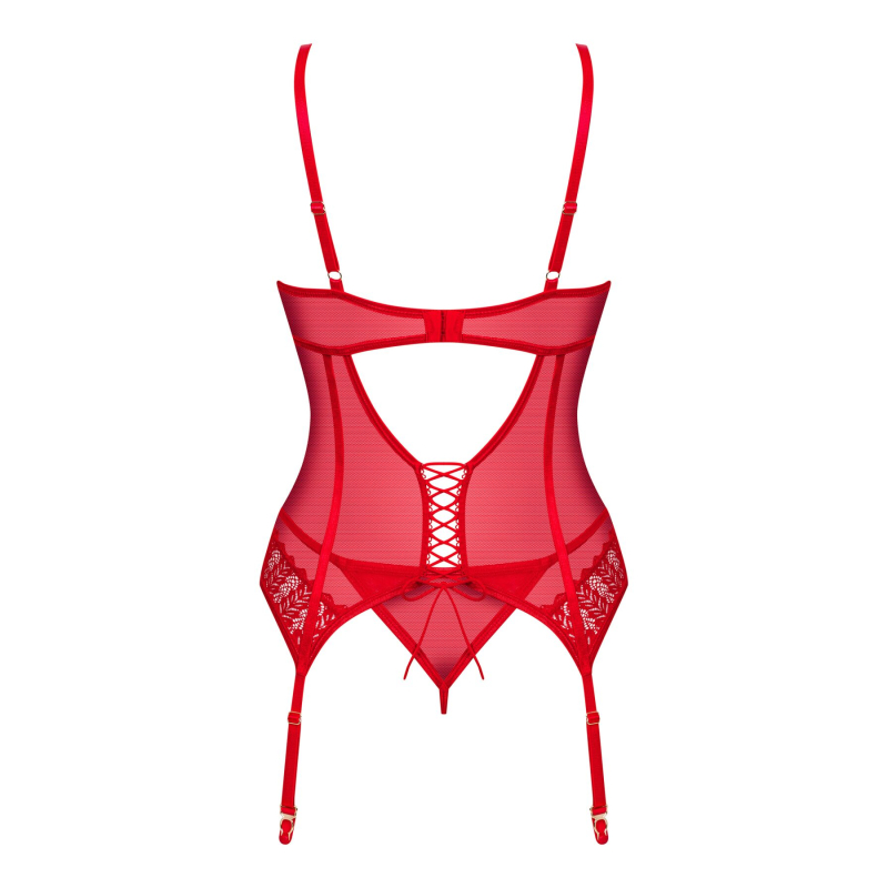 Комплект корсет та стрінги Obsessive Ingridia corset & thong M/L, червоний