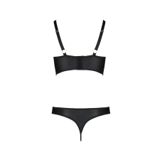 Комплект з екошкіри з люверсами та ремінцями Passion MALWIA BIKINI 2XL/3XL, чорний колір, бра та трусики
