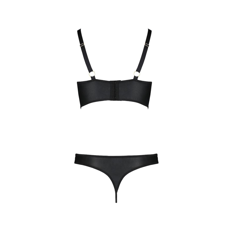 Комплект з екошкіри з люверсами та ремінцями Passion MALWIA BIKINI 2XL/3XL, чорний колір, бра та трусики