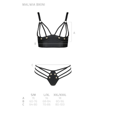 Комплект з екошкіри з люверсами та ремінцями Passion MALWIA BIKINI 2XL/3XL, чорний колір, бра та трусики