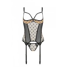 Корсет Passion MARINA CORSET, 2XL/3XL, кремовий/чорний, з відкритими чашками