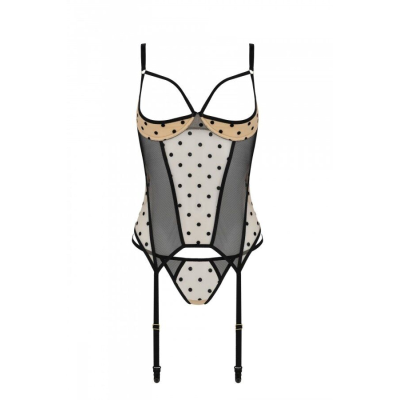Корсет Passion MARINA CORSET, 2XL/3XL, кремовий/чорний, з відкритими чашками