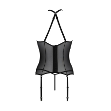 Корсет з пажами Passion SATARA CORSET 2XL/3XL Чорний, стрінги, мереживо, застібки спереду та ззаду