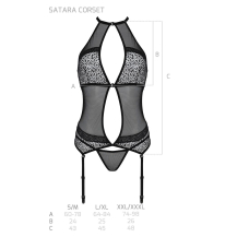 Корсет з пажами Passion SATARA CORSET 2XL/3XL Чорний, стрінги, мереживо, застібки спереду та ззаду