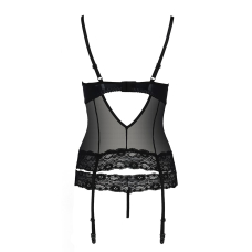 Корсет з відкритими грудьми Passion Exclusive NORTH CORSET L/XL, чорний колір, пажі, трусики, шнурівка
