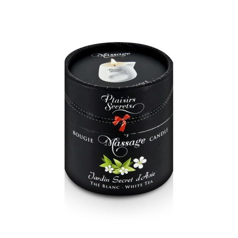 Массажная свеча Plaisirs Secrets White Tea (80 мл) подарочная упаковка, керамическая посуда