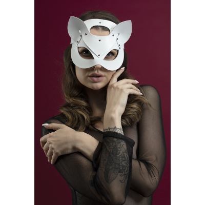 Маска кішечки Feral Feelings – Catwoman Mask, натуральна шкіра, біла