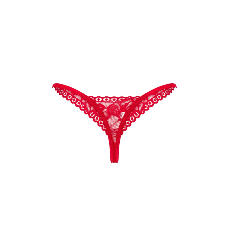 Мереживні стрінги Obsessive Lacelove thong XS/S Червоний, низька посадка
