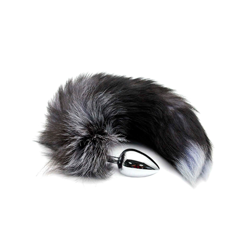 Металлическая анальная пробка Лисий хвост Alive Black And White Fox Tail L, диаметр 3.9 см