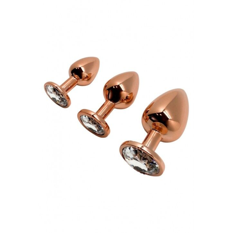 Металлическая анальная пробка Wooomy Tralalo Rose Gold Metal Plug Size M, диаметр 3.4 см, длина 8 см