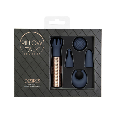 Міні вібромасажер – Pillow Talk Secrets Desires Navy – з 5 насадками у комплекті