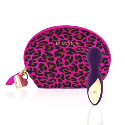 Міні вібромасажер – RIANNE S Lovely Leopard Purple – 3 рівні + 7 ритмів, косметичка-чохол