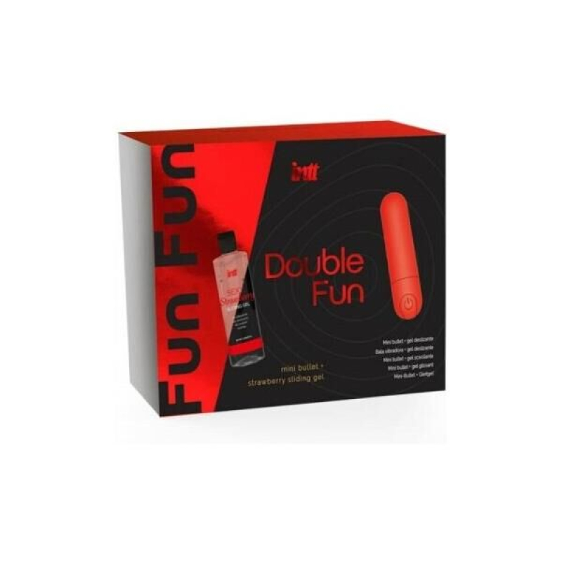Набор Intt DOUBLE FUN: виброкуля (10 режимов, перезаряжаемая), клубничная смазка на водной основе