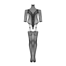 Нейлоновий бодістокінг з імітацією панчіх Obsessive Bodystocking G333 S/M/L, чорний колір, з доступом
