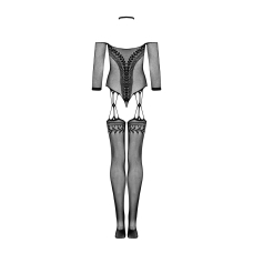 Нейлоновий бодістокінг з імітацією панчіх Obsessive Bodystocking G333 S/M/L, чорний колір, з доступом