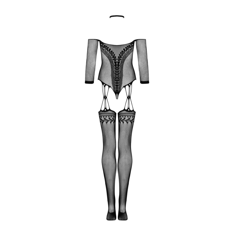 Нейлоновий бодістокінг з імітацією панчіх Obsessive Bodystocking G333 S/M/L, чорний колір, з доступом