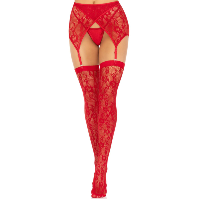 Чулки Leg Avenue Lace thigh highs & garterbelt Красный One Size