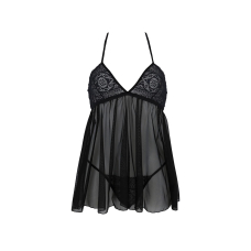 Пеньюар Passion KERRIA CHEMISE Чорний, 2XL/3XL, мереживний верх, трусики в комплекті