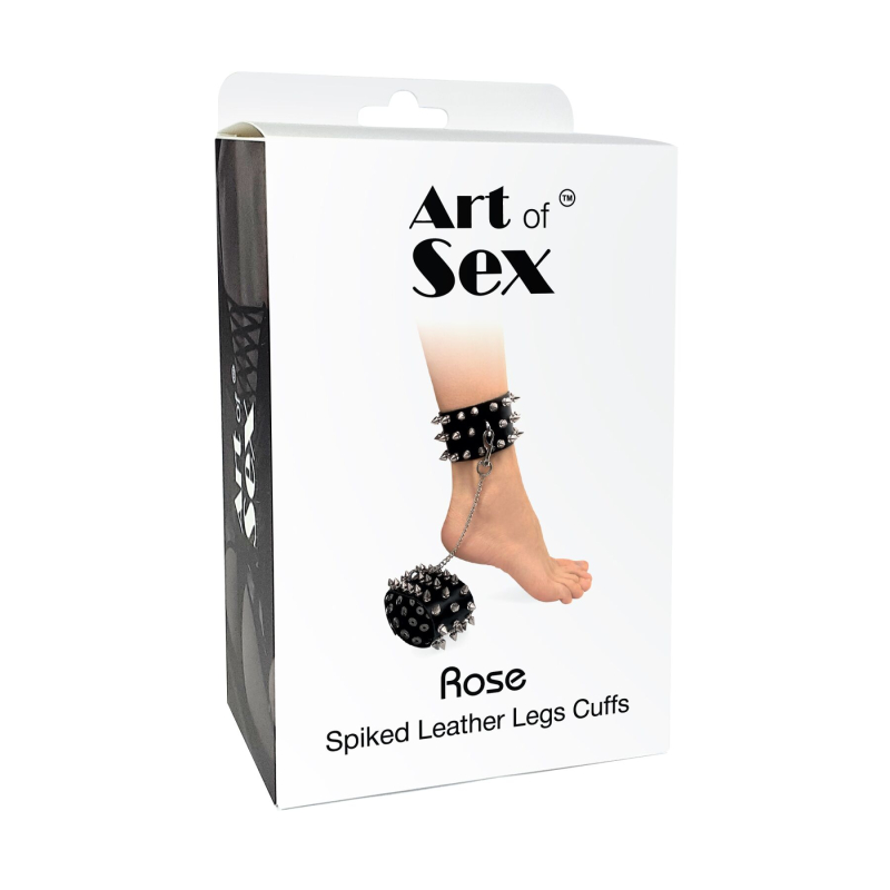 Поножи с шипами из натуральной кожи Art of Sex, цвет черный