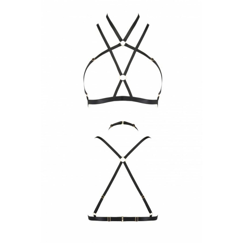 Портупея–стрепи Passion Exclusive KELIS BRA 2XL/3XL, чорний колір, трусики в комплекті
