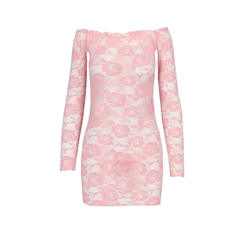Прозрачная рубашка с длинным рукавом Passion YOLANDA CHEMISE L/XL, розовый, трусики