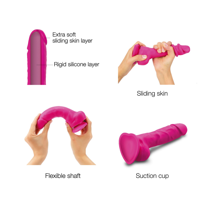 Реалістичний фалоімітатор Strap-On-Me Sliding Skin Realistic Dildo Fuchsia L, ефект рухливої шкіри, довжина 19 см