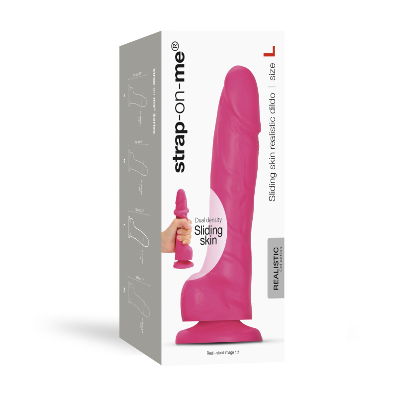 Реалістичний фалоімітатор Strap-On-Me Sliding Skin Realistic Dildo Fuchsia L, ефект рухливої шкіри, довжина 19 см