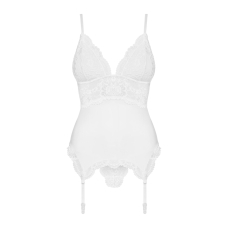 Сатиновий мереживний корсет Obsessive 810–COR–2 babydoll & thong L/XL, білий, корсет, танга