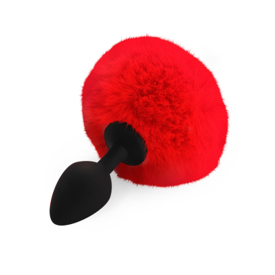 Силиконовая анальная пробка M Art of Sex - Silicone Bunny Tails Butt plug Red, диаметр 3.5 см