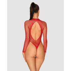 Сітчастий бодістокінг із довгим рукавом Obsessive B126 teddy червоний S/M/L, червоний