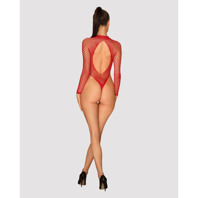 Сітчастий бодістокінг із довгим рукавом Obsessive B126 teddy червоний S/M/L, червоний