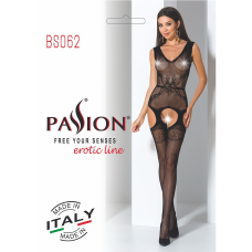 Сетчатый боди-стокинг Passion BS062 One Size, черный цвет, комбинезон, имитация чулок, открытый доступ