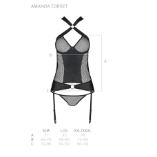 Сітчастий комплект корсет з халтером, зйомні підв'язки та трусики Passion AMANDA CORSET S/M, чорний колір