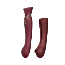 Смарт вібратор 3в1 – Zalo Queen Set Wine Red – пульсівна перлина + вакуум, кристал Swarovski, багатофункціональний