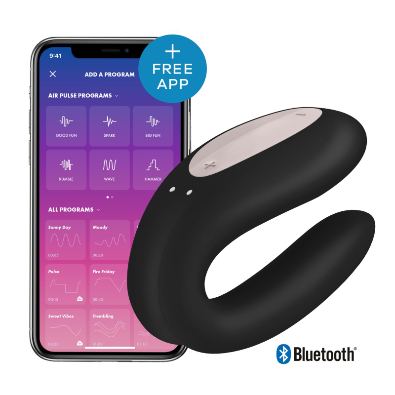 Смарт-вибратор для пар Satisfyer Double Joy Black – управление со смартфона, приложение, дистанционный вибратор, 2 мотора
