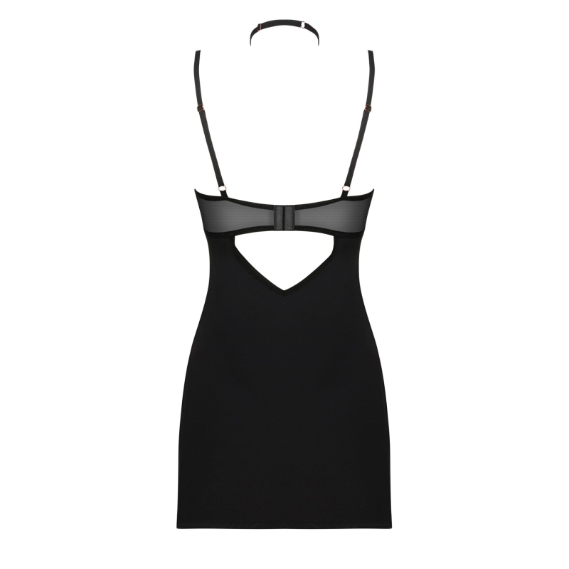 Сорочка Obsessive Selinne chemise & thong M/L Чорний колір, стрінги, подвійні бретелі