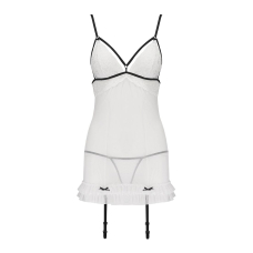 Сорочка прозора з пажами Passion ORIHIME CHEMISE S/M, Білий, трусики, стрепи