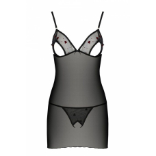 Сорочка з вирізами на грудях, стрінги Passion LOVELIA CHEMISE 2XL/3XL, чорний колір