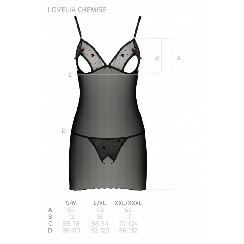 Сорочка з вирізами на грудях, стрінги Passion LOVELIA CHEMISE 2XL/3XL, чорний колір