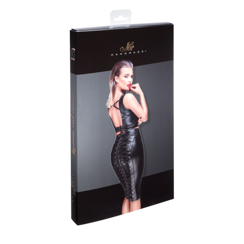 Спідниця–олівець зі шнурівкою Noir Handmade F152 Powerwetlook pencil skirt S з мокрим ефектом