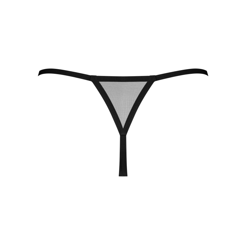 Трусики–стрінги Obsessive Novenes crotchless thong, XS/S, сітка, стрепи, прикраса зі стразами, відкр