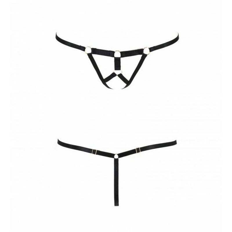 Трусики стрінги зі стреп Passion Exclusive ARMANDA THONG 2XL/3XL, чорний колір