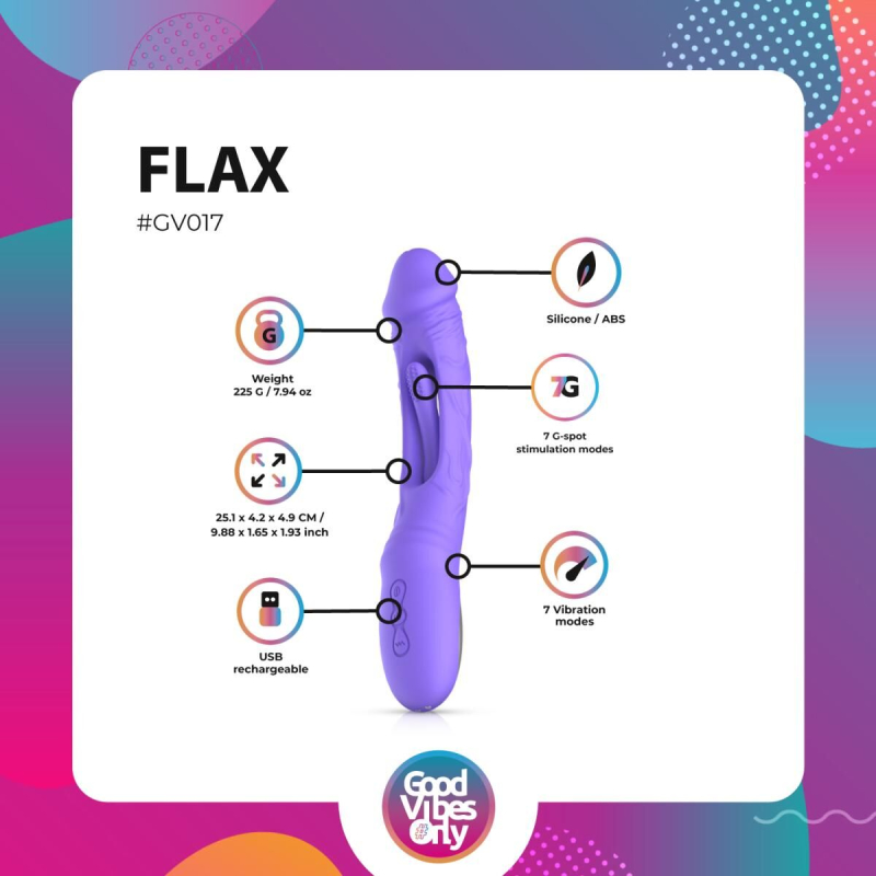 Вібратор для точки G - Good Vibes Only Flax Vibrating Dildo with G-Spot, фіолетового кольору
